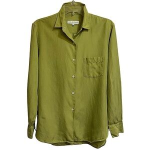 Clara Cottman Silk Cotton Blend Twill Button Up Shirt Acid Green Sz 50/14